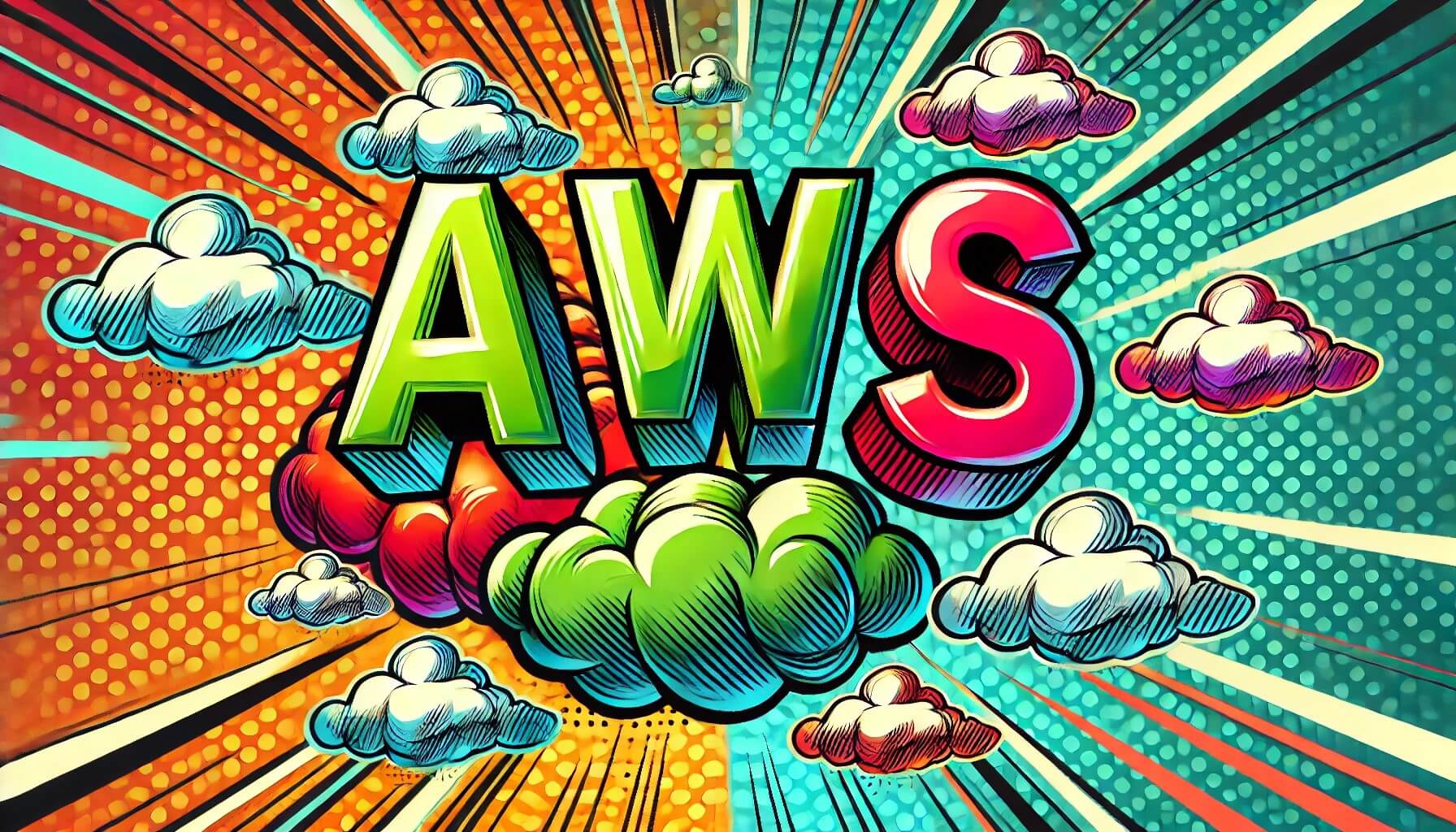 A-vibrant-comic-book-style-image-featuring-three-stylized-clouds-drawn-with-bold-exaggerated-outlines-and-vibrant-colors.